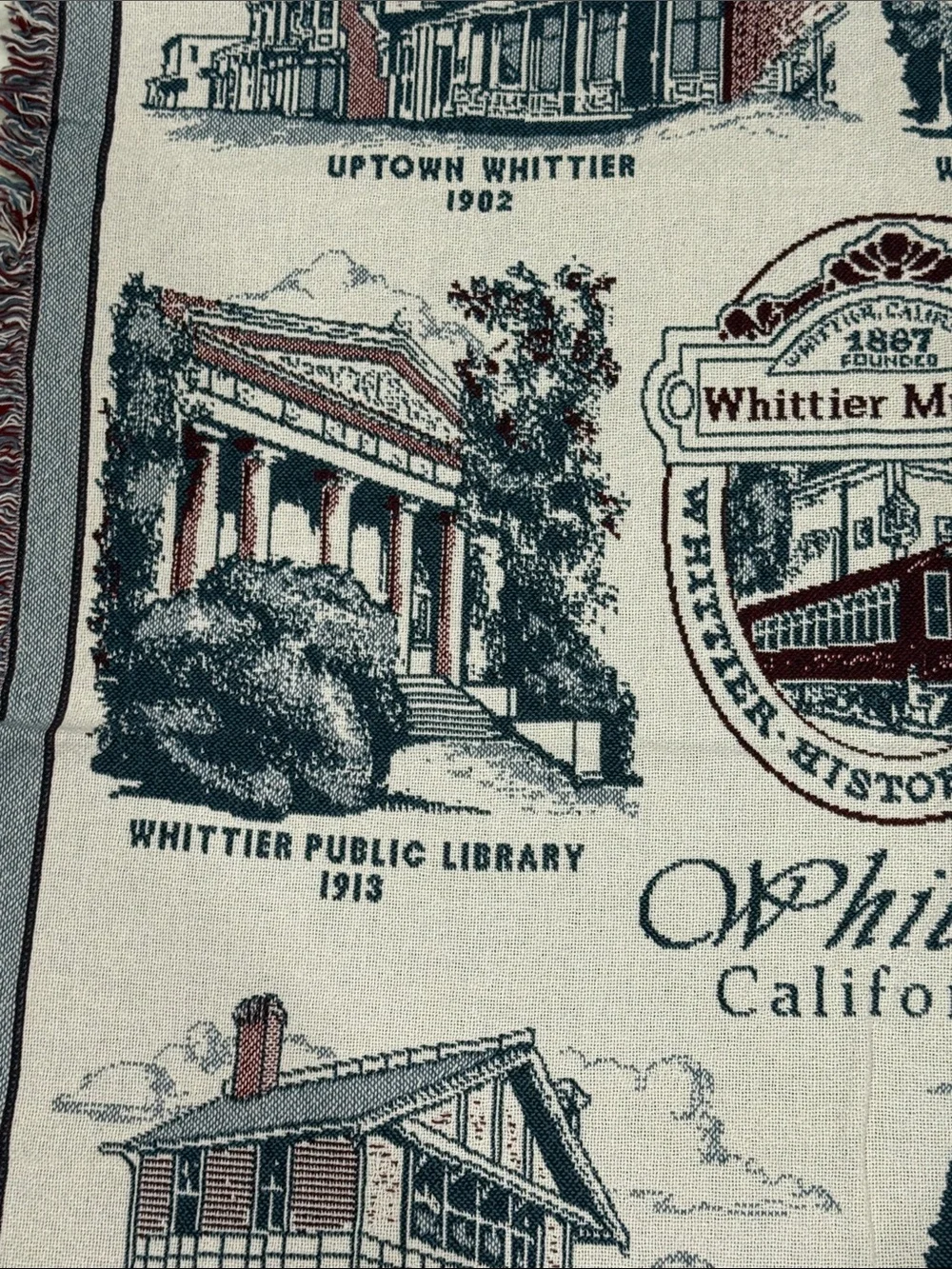 Whittier Museum -California Souvenir Tapestry Throw Blanket Scenes 48” by 68”